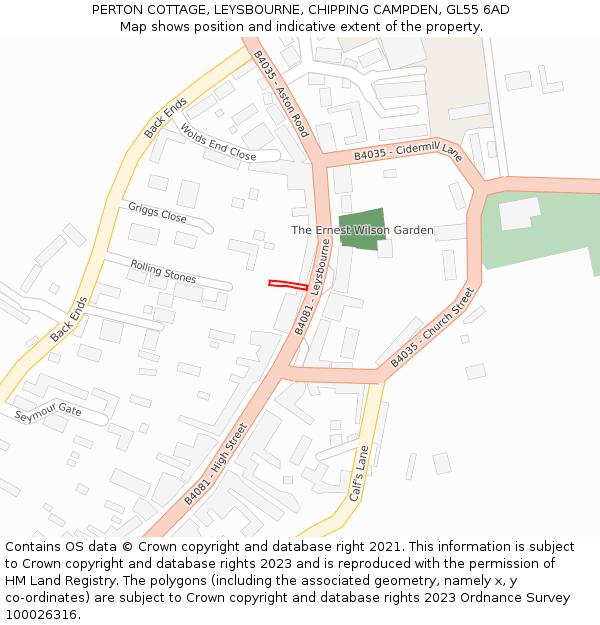 PERTON COTTAGE, LEYSBOURNE, CHIPPING CAMPDEN, GL55 6AD: Location map and indicative extent of plot