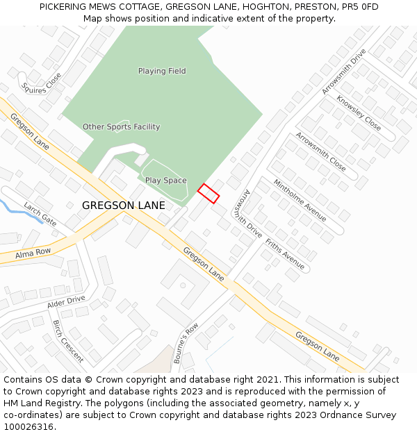 PICKERING MEWS COTTAGE, GREGSON LANE, HOGHTON, PRESTON, PR5 0FD: Location map and indicative extent of plot