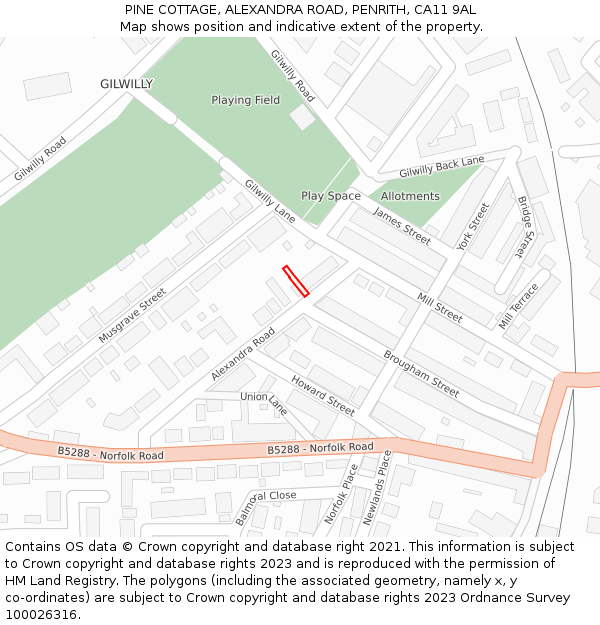 PINE COTTAGE, ALEXANDRA ROAD, PENRITH, CA11 9AL: Location map and indicative extent of plot