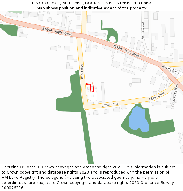 PINK COTTAGE, MILL LANE, DOCKING, KING'S LYNN, PE31 8NX: Location map and indicative extent of plot