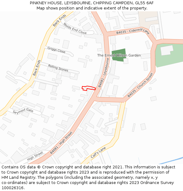 PINKNEY HOUSE, LEYSBOURNE, CHIPPING CAMPDEN, GL55 6AF: Location map and indicative extent of plot