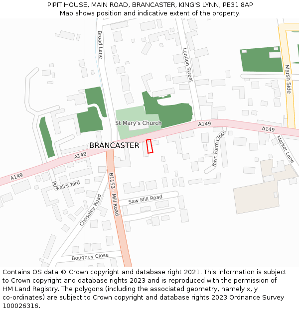 PIPIT HOUSE, MAIN ROAD, BRANCASTER, KING'S LYNN, PE31 8AP: Location map and indicative extent of plot
