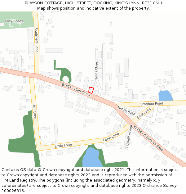PLAYSON COTTAGE, HIGH STREET, DOCKING, KING'S LYNN, PE31 8NH: Location map and indicative extent of plot