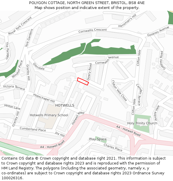 POLYGON COTTAGE, NORTH GREEN STREET, BRISTOL, BS8 4NE: Location map and indicative extent of plot