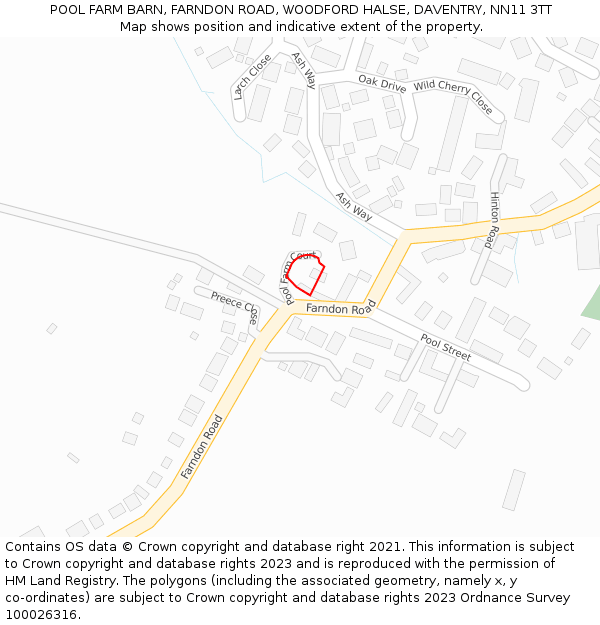 POOL FARM BARN, FARNDON ROAD, WOODFORD HALSE, DAVENTRY, NN11 3TT: Location map and indicative extent of plot