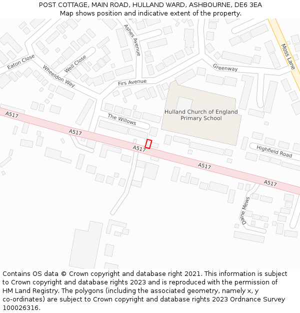 POST COTTAGE, MAIN ROAD, HULLAND WARD, ASHBOURNE, DE6 3EA: Location map and indicative extent of plot