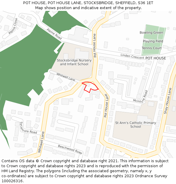 POT HOUSE, POT HOUSE LANE, STOCKSBRIDGE, SHEFFIELD, S36 1ET: Location map and indicative extent of plot