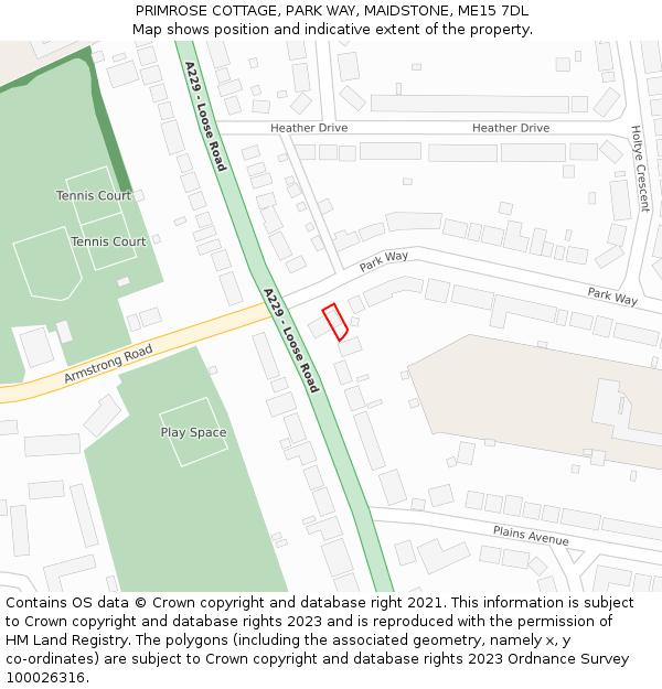 PRIMROSE COTTAGE, PARK WAY, MAIDSTONE, ME15 7DL: Location map and indicative extent of plot