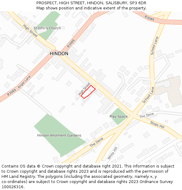 PROSPECT, HIGH STREET, HINDON, SALISBURY, SP3 6DR: Location map and indicative extent of plot
