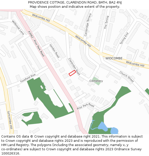 PROVIDENCE COTTAGE, CLARENDON ROAD, BATH, BA2 4NJ: Location map and indicative extent of plot