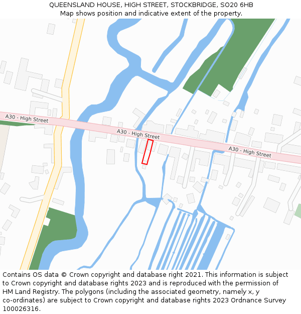 QUEENSLAND HOUSE, HIGH STREET, STOCKBRIDGE, SO20 6HB: Location map and indicative extent of plot