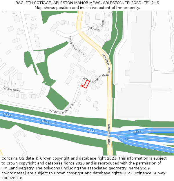 RAGLETH COTTAGE, ARLESTON MANOR MEWS, ARLESTON, TELFORD, TF1 2HS: Location map and indicative extent of plot