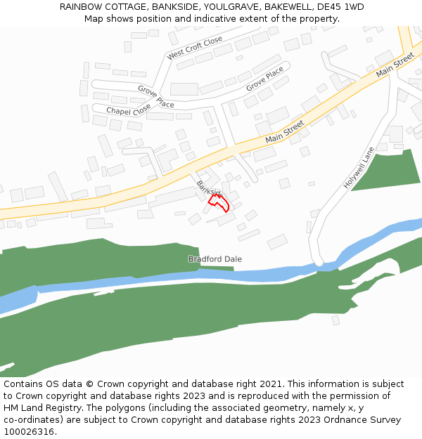 RAINBOW COTTAGE, BANKSIDE, YOULGRAVE, BAKEWELL, DE45 1WD: Location map and indicative extent of plot