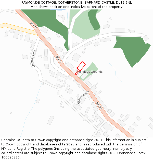 RAYMONDE COTTAGE, COTHERSTONE, BARNARD CASTLE, DL12 9NL: Location map and indicative extent of plot