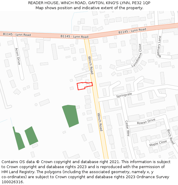 READER HOUSE, WINCH ROAD, GAYTON, KING'S LYNN, PE32 1QP: Location map and indicative extent of plot