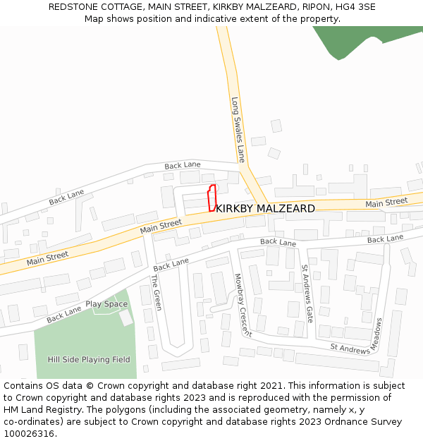 REDSTONE COTTAGE, MAIN STREET, KIRKBY MALZEARD, RIPON, HG4 3SE: Location map and indicative extent of plot