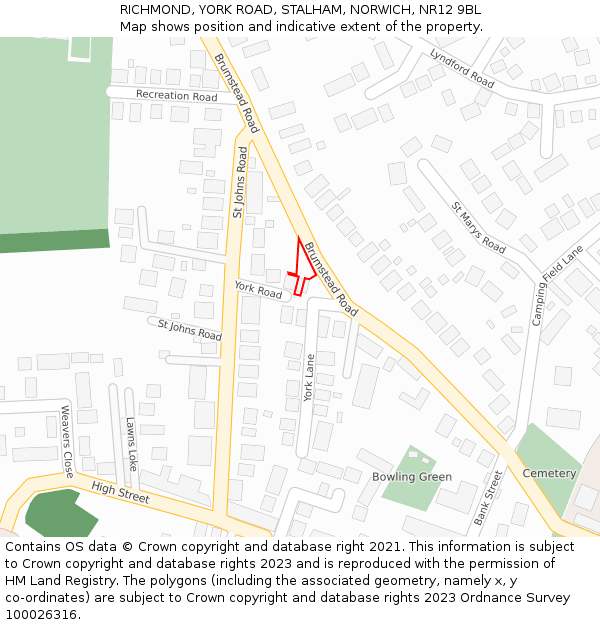 RICHMOND, YORK ROAD, STALHAM, NORWICH, NR12 9BL: Location map and indicative extent of plot