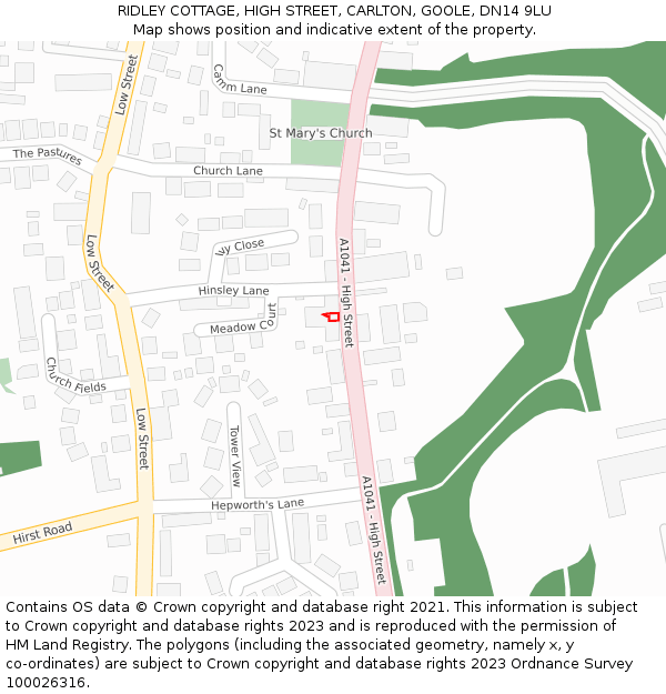 RIDLEY COTTAGE, HIGH STREET, CARLTON, GOOLE, DN14 9LU: Location map and indicative extent of plot