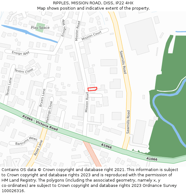 RIPPLES, MISSION ROAD, DISS, IP22 4HX: Location map and indicative extent of plot