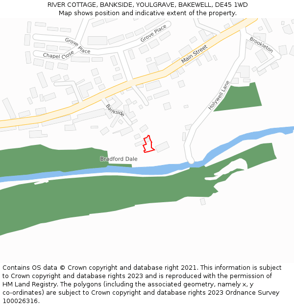 RIVER COTTAGE, BANKSIDE, YOULGRAVE, BAKEWELL, DE45 1WD: Location map and indicative extent of plot