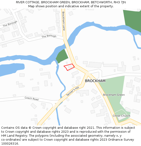 RIVER COTTAGE, BROCKHAM GREEN, BROCKHAM, BETCHWORTH, RH3 7JN: Location map and indicative extent of plot