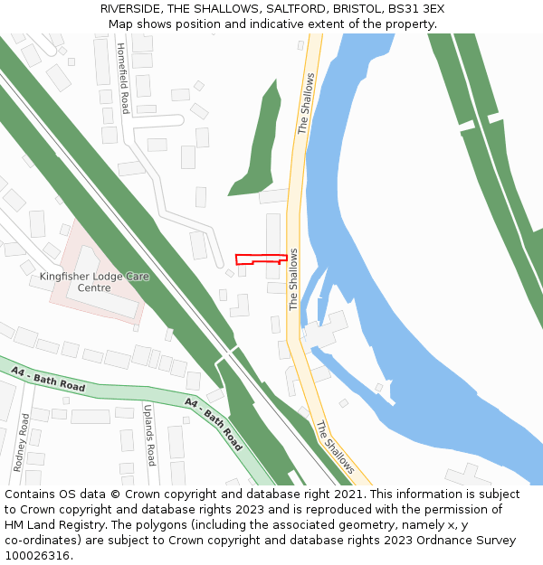 RIVERSIDE, THE SHALLOWS, SALTFORD, BRISTOL, BS31 3EX: Location map and indicative extent of plot