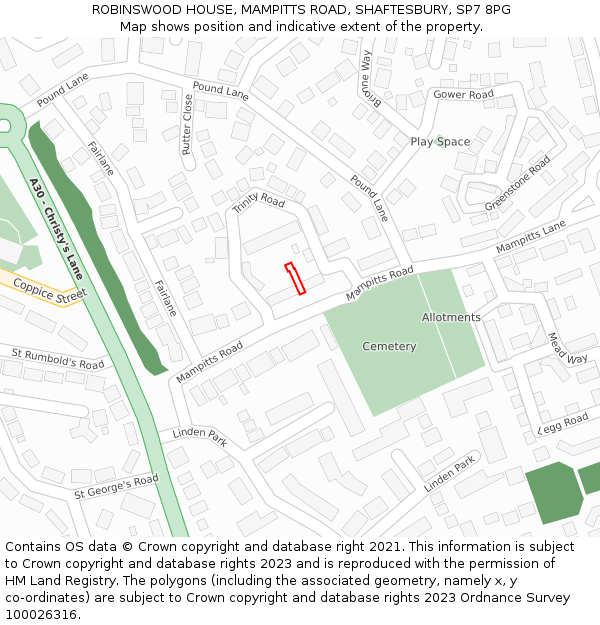 ROBINSWOOD HOUSE, MAMPITTS ROAD, SHAFTESBURY, SP7 8PG: Location map and indicative extent of plot