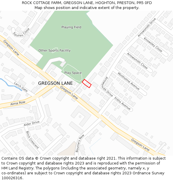 ROCK COTTAGE FARM, GREGSON LANE, HOGHTON, PRESTON, PR5 0FD: Location map and indicative extent of plot