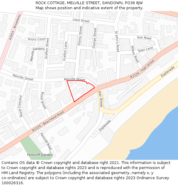 ROCK COTTAGE, MELVILLE STREET, SANDOWN, PO36 8JW: Location map and indicative extent of plot