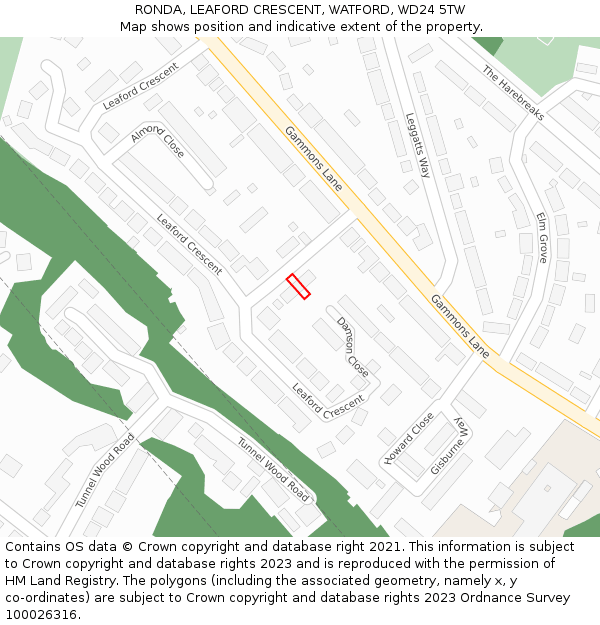 RONDA, LEAFORD CRESCENT, WATFORD, WD24 5TW: Location map and indicative extent of plot