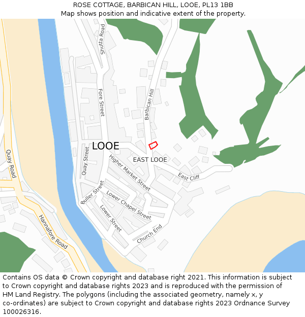 ROSE COTTAGE, BARBICAN HILL, LOOE, PL13 1BB: Location map and indicative extent of plot