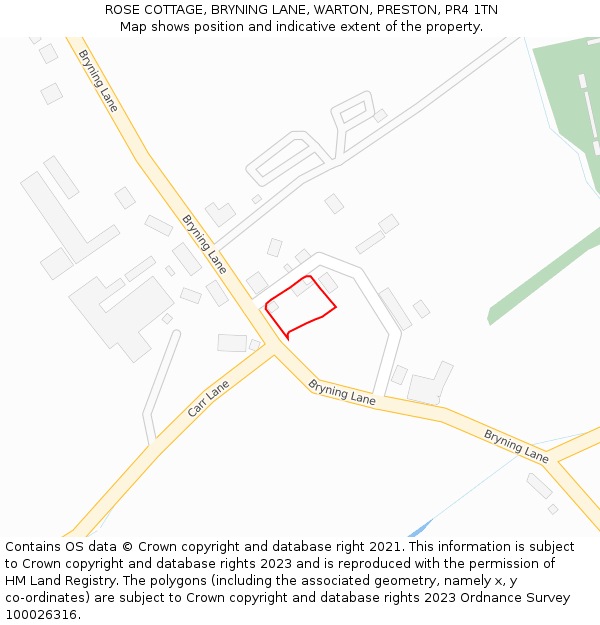 ROSE COTTAGE, BRYNING LANE, WARTON, PRESTON, PR4 1TN: Location map and indicative extent of plot