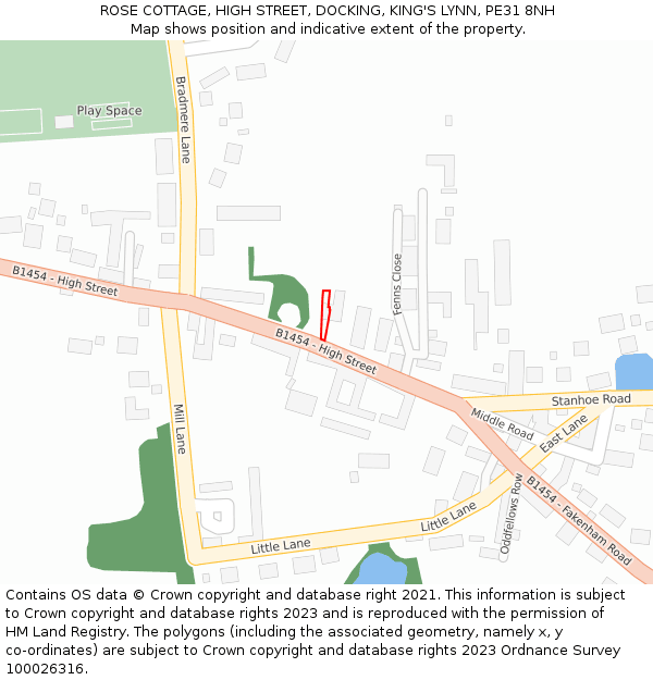 ROSE COTTAGE, HIGH STREET, DOCKING, KING'S LYNN, PE31 8NH: Location map and indicative extent of plot