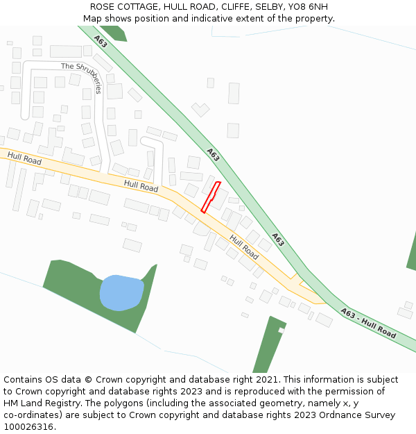 ROSE COTTAGE, HULL ROAD, CLIFFE, SELBY, YO8 6NH: Location map and indicative extent of plot