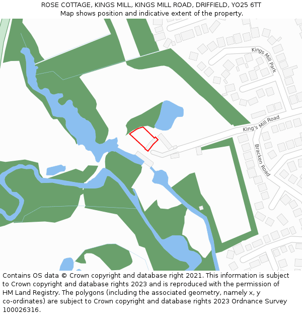 ROSE COTTAGE, KINGS MILL, KINGS MILL ROAD, DRIFFIELD, YO25 6TT: Location map and indicative extent of plot