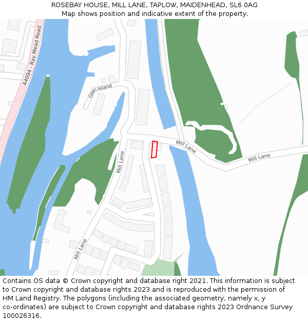 ROSEBAY HOUSE, MILL LANE, TAPLOW, MAIDENHEAD, SL6 0AG: Location map and indicative extent of plot