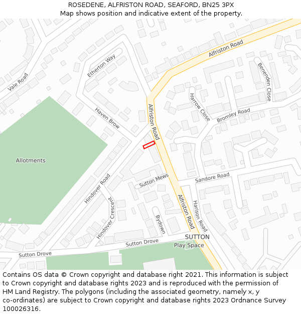 ROSEDENE, ALFRISTON ROAD, SEAFORD, BN25 3PX: Location map and indicative extent of plot
