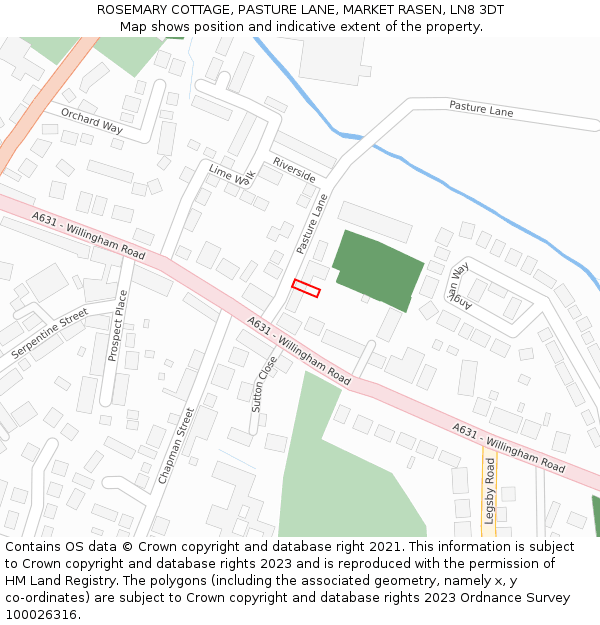 ROSEMARY COTTAGE, PASTURE LANE, MARKET RASEN, LN8 3DT: Location map and indicative extent of plot