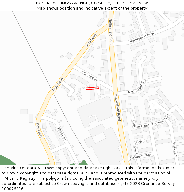 ROSEMEAD, INGS AVENUE, GUISELEY, LEEDS, LS20 9HW: Location map and indicative extent of plot