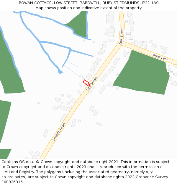 ROWAN COTTAGE, LOW STREET, BARDWELL, BURY ST EDMUNDS, IP31 1AS: Location map and indicative extent of plot