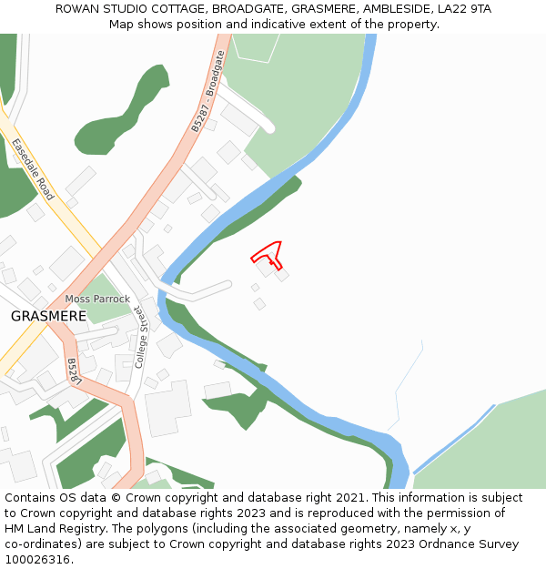 ROWAN STUDIO COTTAGE, BROADGATE, GRASMERE, AMBLESIDE, LA22 9TA: Location map and indicative extent of plot