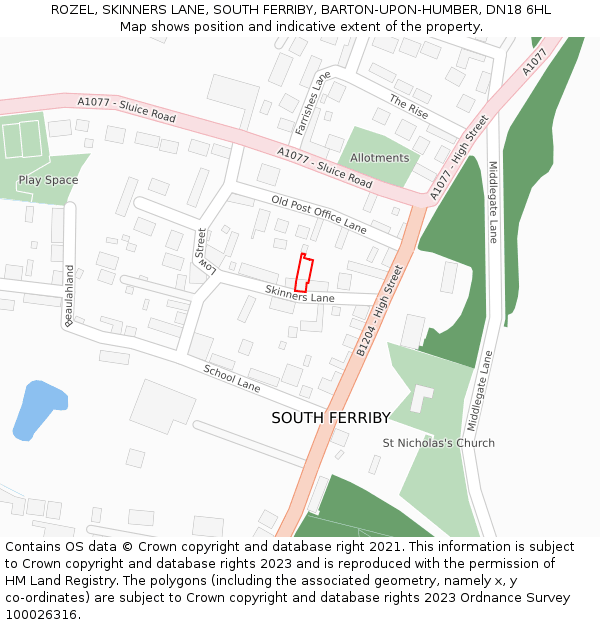 ROZEL, SKINNERS LANE, SOUTH FERRIBY, BARTON-UPON-HUMBER, DN18 6HL: Location map and indicative extent of plot