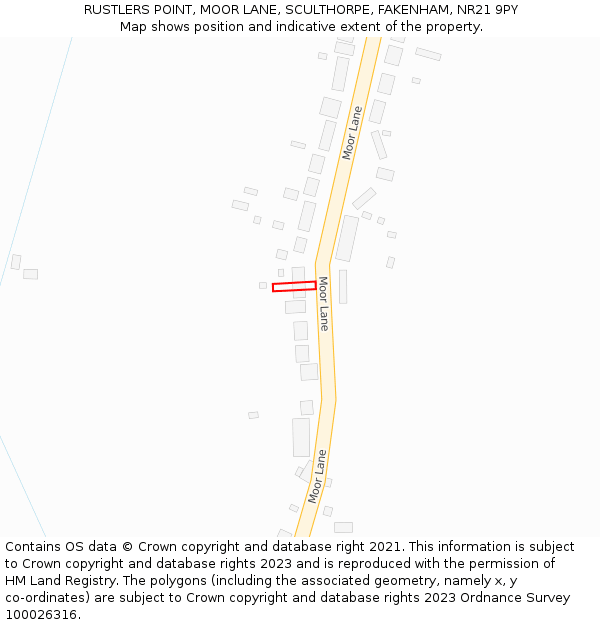 RUSTLERS POINT, MOOR LANE, SCULTHORPE, FAKENHAM, NR21 9PY: Location map and indicative extent of plot