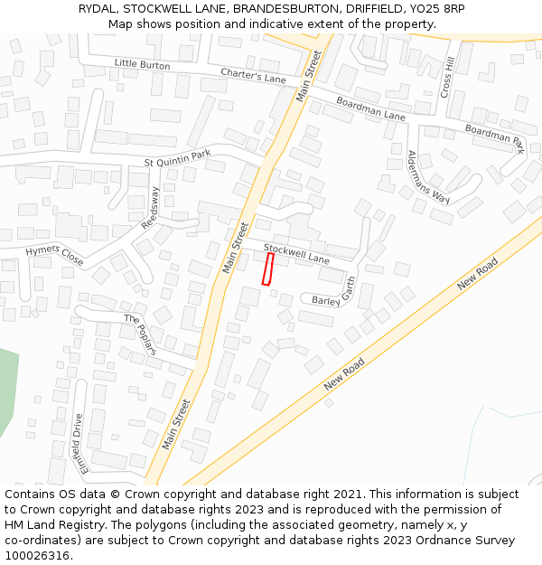 RYDAL, STOCKWELL LANE, BRANDESBURTON, DRIFFIELD, YO25 8RP: Location map and indicative extent of plot
