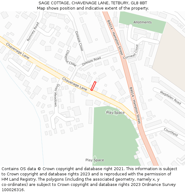 SAGE COTTAGE, CHAVENAGE LANE, TETBURY, GL8 8BT: Location map and indicative extent of plot