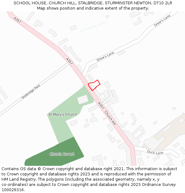 SCHOOL HOUSE, CHURCH HILL, STALBRIDGE, STURMINSTER NEWTON, DT10 2LR: Location map and indicative extent of plot