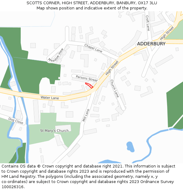 SCOTTS CORNER, HIGH STREET, ADDERBURY, BANBURY, OX17 3LU: Location map and indicative extent of plot