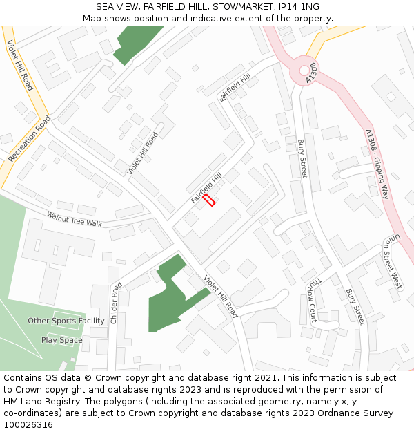 SEA VIEW, FAIRFIELD HILL, STOWMARKET, IP14 1NG: Location map and indicative extent of plot