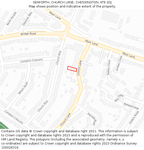 SEAFORTH, CHURCH LANE, CHESSINGTON, KT9 2DJ: Location map and indicative extent of plot