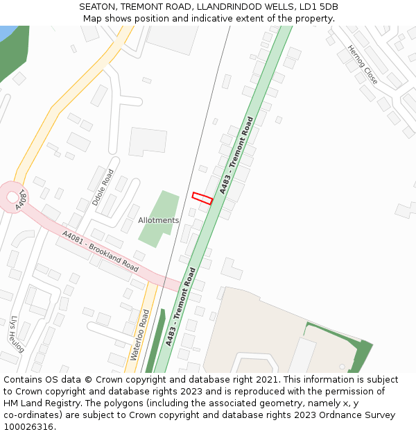 SEATON, TREMONT ROAD, LLANDRINDOD WELLS, LD1 5DB: Location map and indicative extent of plot